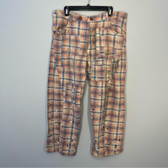 Magnolia Pearl Pants Womens One Size Blue Pink Plaid Cotton Provision Trousers